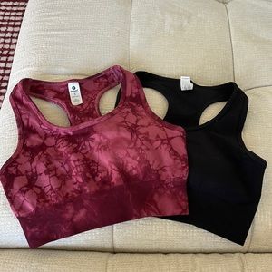 Set of 2 Racerback Sports Bra Black and Burgundy Tie Dye from 90 Degree